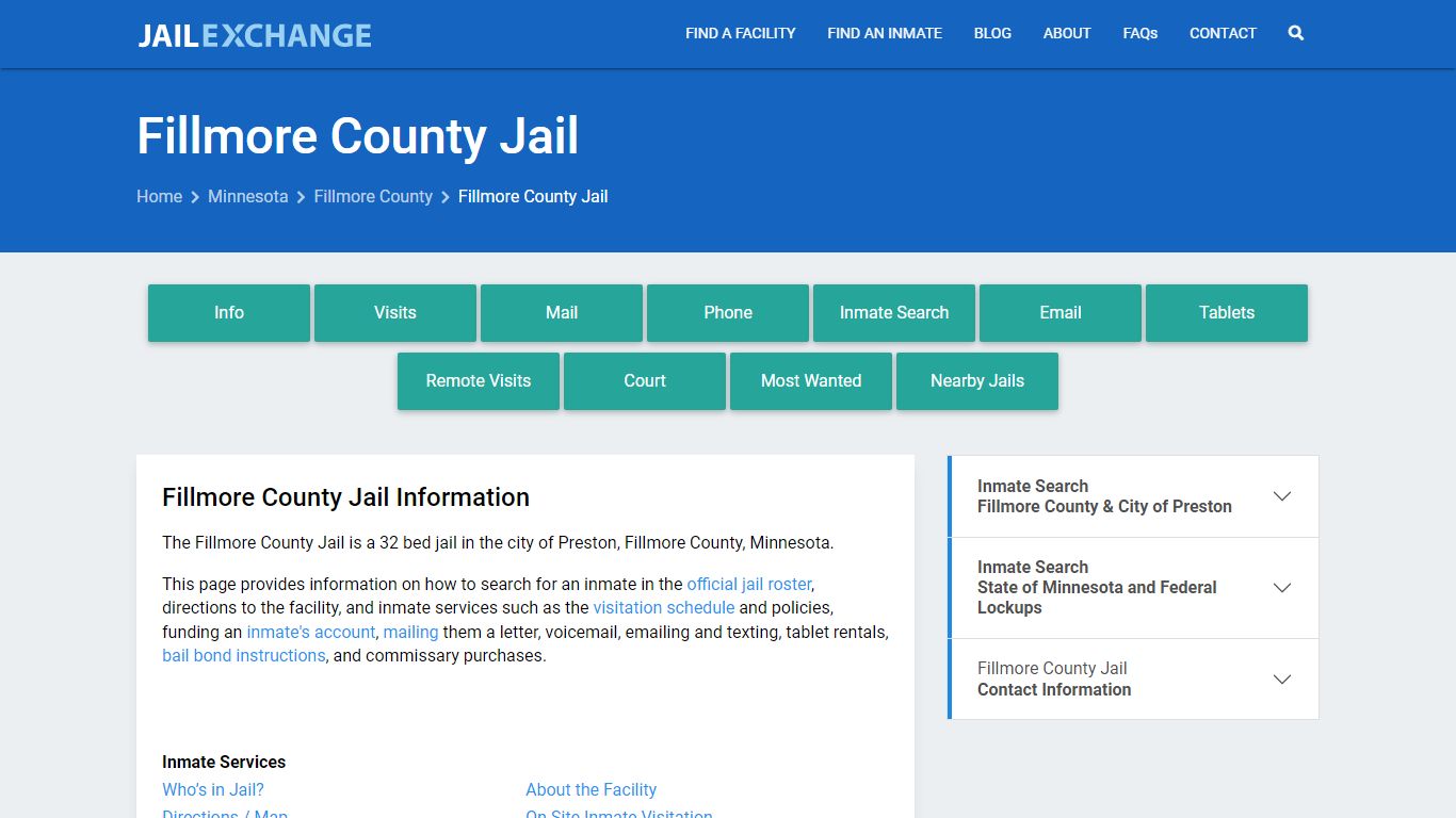 Fillmore County Jail, MN Inmate Search, Information